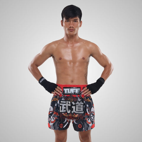 TUFF Muay Thai Shorts Boxing Trunks Traditional Style (TUF-MS660-BLK)