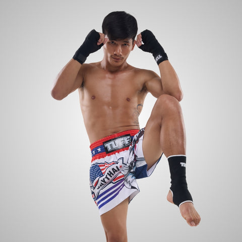 TUFF Muay Thai Shorts Boxing Trunks Traditional Style (TUF-MS663-WHT)