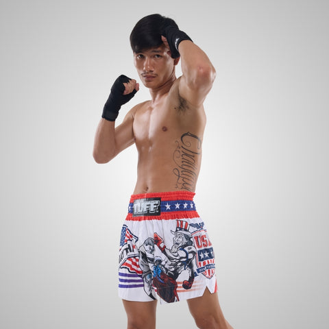 TUFF Muay Thai Shorts Boxing Trunks Traditional Style (TUF-MS663-WHT)