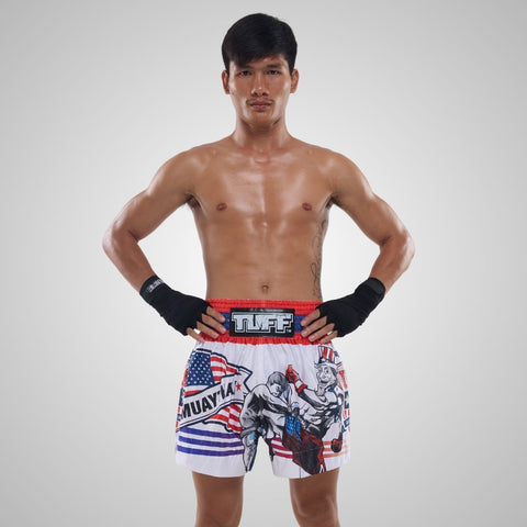 TUFF Muay Thai Shorts Boxing Trunks Traditional Style (TUF-MS663-WHT)