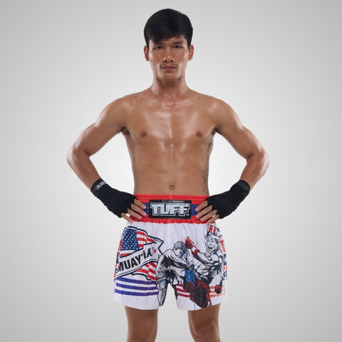 TUFF Muay Thai Shorts Boxing Trunks Traditional Style (TUF-MS663-WHT)