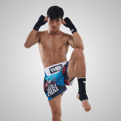 TUFF Muay Thai Shorts Boxing Trunks Traditional Style (TUF-MS673-BLU)