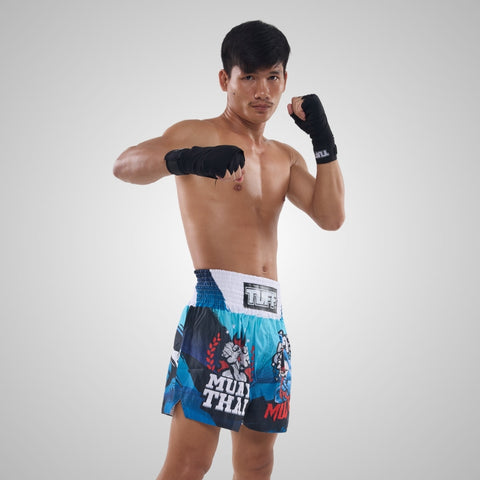 TUFF Muay Thai Shorts Boxing Trunks Traditional Style (TUF-MS673-BLU)