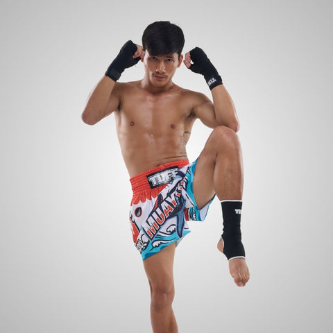 TUFF Muay Thai Shorts Boxing Trunks Traditional Style (TUF-MS674-WHT)