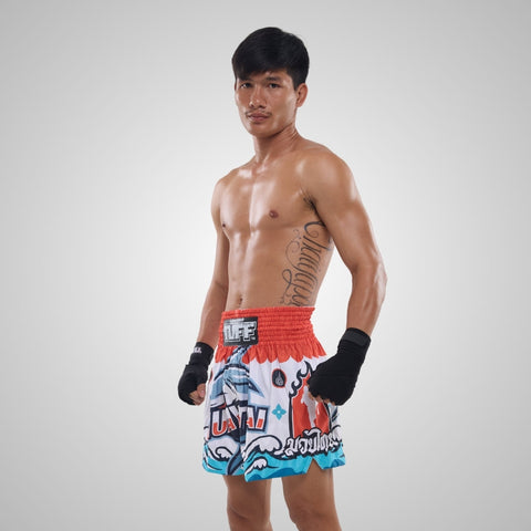 TUFF Muay Thai Shorts Boxing Trunks Traditional Style (TUF-MS674-WHT)