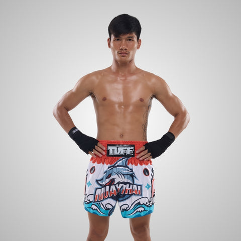 TUFF Muay Thai Shorts Boxing Trunks Traditional Style (TUF-MS674-WHT)