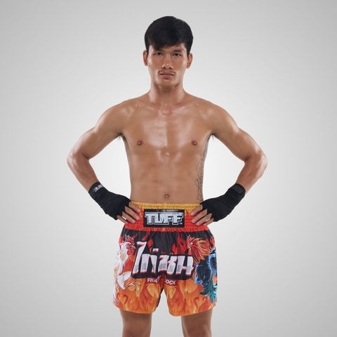 TUFF Muay Thai Shorts Boxing Trunks Traditional Style (TUF-MS675-ORG)