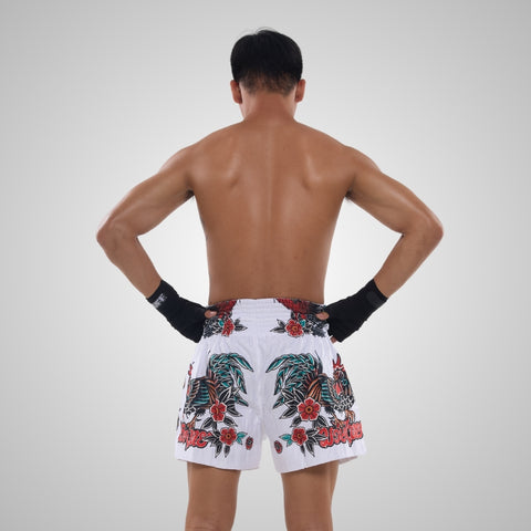 TUFF Muay Thai Shorts Boxing Trunks Traditional Style (TUF-MS677-WHT)