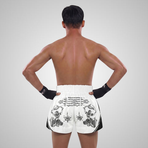 TUFF Muay Thai Shorts Boxing Trunks Traditional Style (TUF-MS689-WHT)