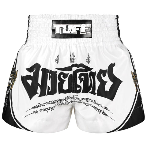 TUFF Muay Thai Shorts Boxing Trunks Traditional Style (TUF-MS689-WHT)