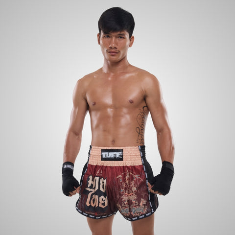 TUFF Muay Thai Shorts Boxing Trunks Retro Style (TUF-MSC101-RED)