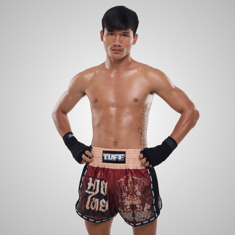TUFF Muay Thai Shorts Boxing Trunks Retro Style (TUF-MSC101-RED)