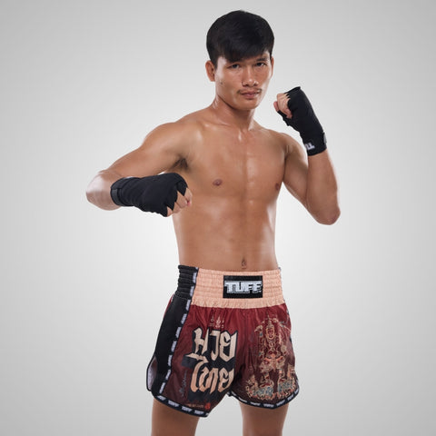 TUFF Muay Thai Shorts Boxing Trunks Retro Style (TUF-MSC101-RED)