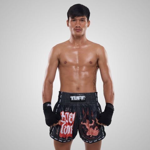 TUFF Muay Thai Shorts Boxing Trunks Retro Style (TUF-MSC102-BLK)