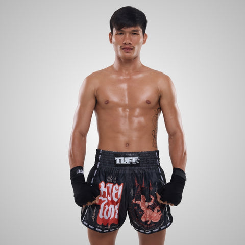 TUFF Muay Thai Shorts Boxing Trunks Retro Style (TUF-MSC102-BLK)