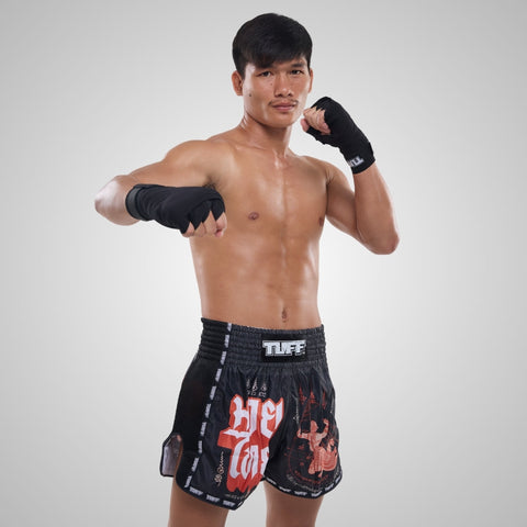 TUFF Muay Thai Shorts Boxing Trunks Retro Style (TUF-MSC102-BLK)