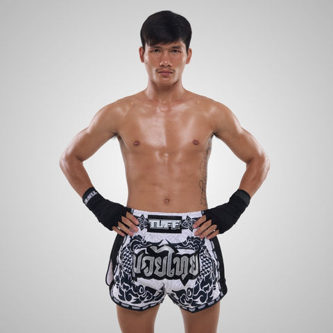 TUFF Muay Thai Shorts Boxing Trunks Retro Style (TUF-MSC108-WHT)