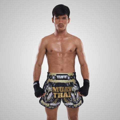 TUFF Muay Thai Shorts Boxing Trunks Retro Style (TUF-MSC109-BLK)