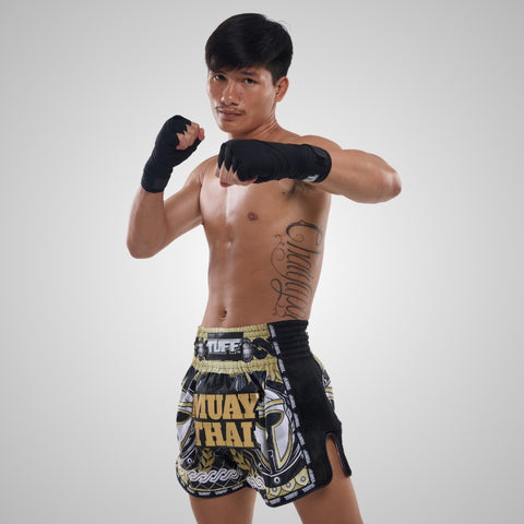 TUFF Muay Thai Shorts Boxing Trunks Retro Style (TUF-MSC109-BLK)