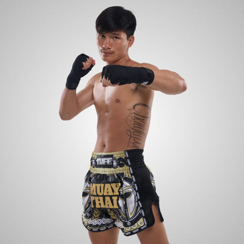 TUFF Muay Thai Shorts Boxing Trunks Retro Style (TUF-MSC109-BLK)