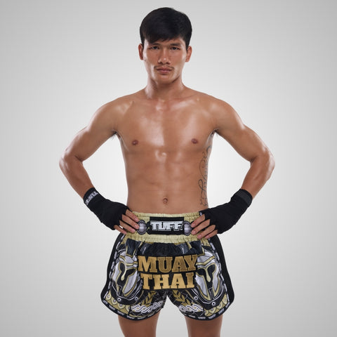 TUFF Muay Thai Shorts Boxing Trunks Retro Style (TUF-MSC109-BLK)