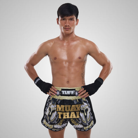 TUFF Muay Thai Shorts Boxing Trunks Retro Style (TUF-MSC109-BLK)