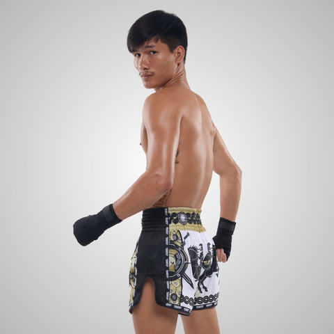 TUFF Muay Thai Shorts Boxing Trunks Retro Style (TUF-MSC110-WHT)