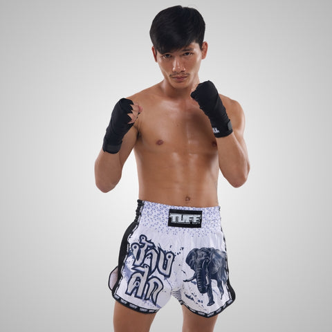 TUFF Muay Thai Shorts Boxing Trunks Retro Style (TUF-MSC112-WHT)