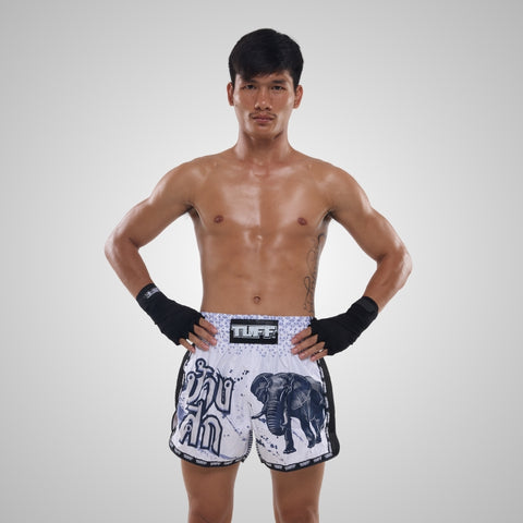 TUFF Muay Thai Shorts Boxing Trunks Retro Style (TUF-MSC112-WHT)