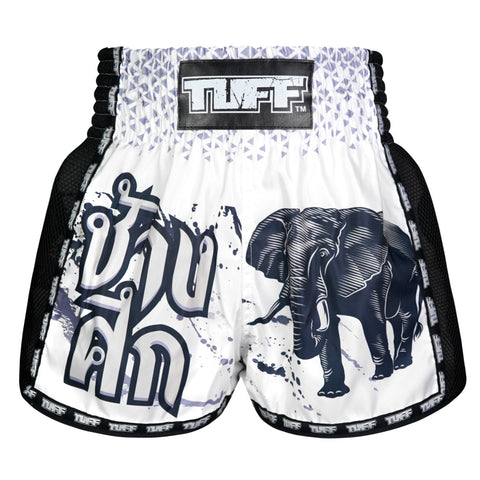 TUFF Muay Thai Shorts Boxing Trunks Retro Style (TUF-MSC112-WHT)