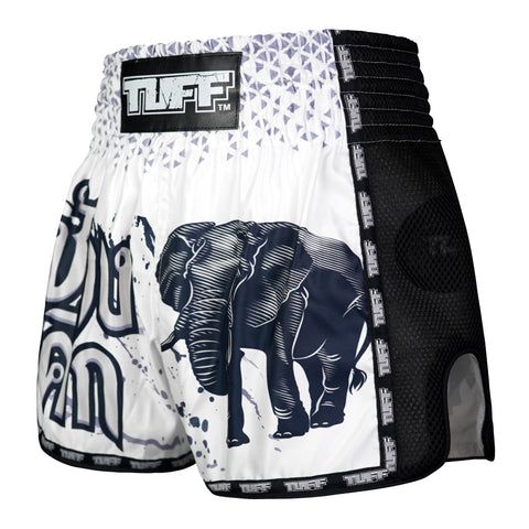 TUFF Muay Thai Shorts Boxing Trunks Retro Style (TUF-MSC112-WHT)