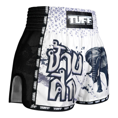 TUFF Muay Thai Shorts Boxing Trunks Retro Style (TUF-MSC112-WHT)