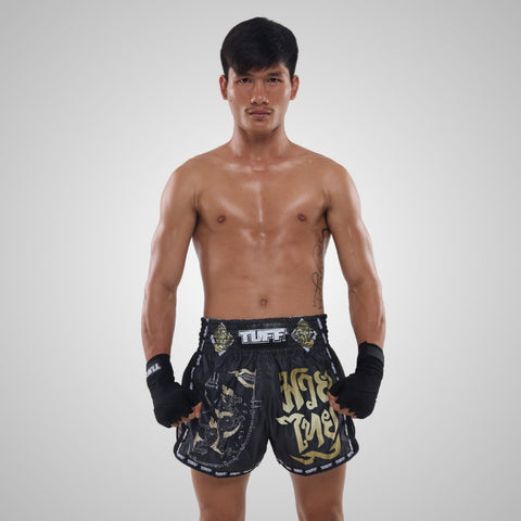 TUFF Muay Thai Shorts Boxing Trunks Retro Style (TUF-MSC117-BLK)