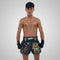 TUFF Muay Thai Boxing Shorts New Retro Style "Black Singha Yantra with War Flag"