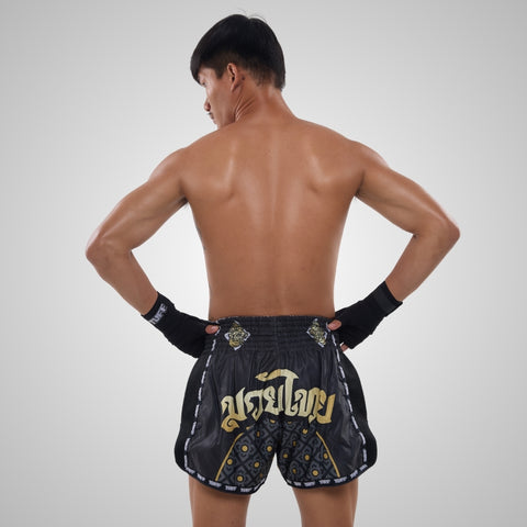 TUFF Muay Thai Shorts Boxing Trunks Retro Style (TUF-MSC117-BLK)