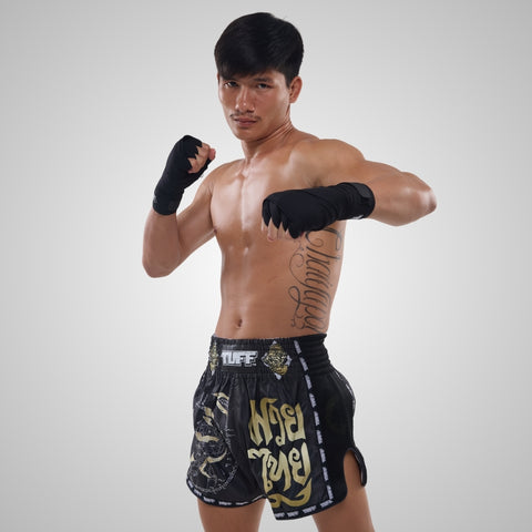 TUFF Muay Thai Shorts Boxing Trunks Retro Style (TUF-MSC117-BLK)