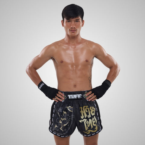 TUFF Muay Thai Shorts Boxing Trunks Retro Style (TUF-MSC117-BLK)