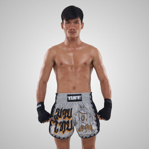 TUFF Muay Thai Shorts Boxing Trunks Retro Style (TUF-MSC118-GRY)