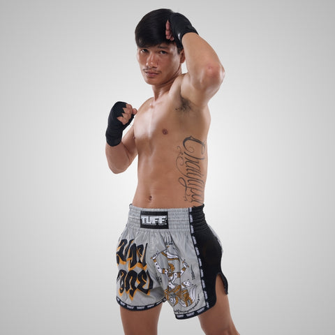 TUFF Muay Thai Shorts Boxing Trunks Retro Style (TUF-MSC118-GRY)