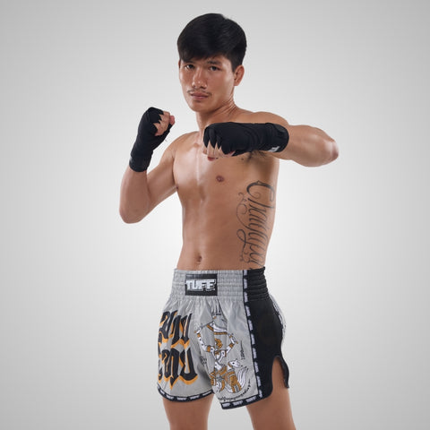 TUFF Muay Thai Shorts Boxing Trunks Retro Style (TUF-MSC118-GRY)