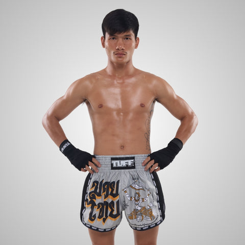 TUFF Muay Thai Shorts Boxing Trunks Retro Style (TUF-MSC118-GRY)
