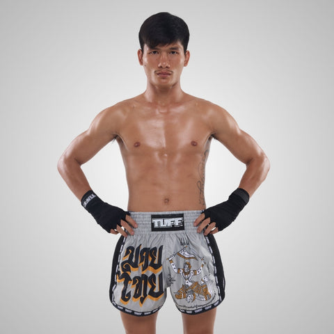 TUFF Muay Thai Shorts Boxing Trunks Retro Style (TUF-MSC118-GRY)