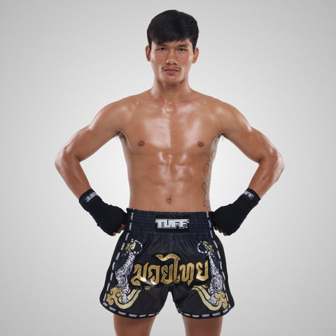 TUFF Muay Thai Shorts Boxing Trunks Retro Style (TUF-MSC120-BLK)