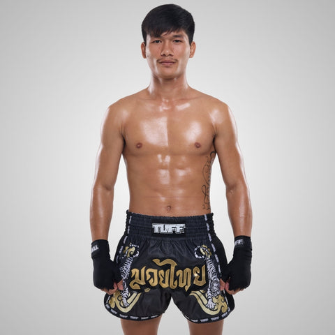 TUFF Muay Thai Shorts Boxing Trunks Retro Style (TUF-MSC120-BLK)