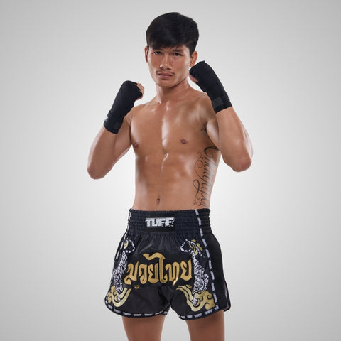 TUFF Muay Thai Shorts Boxing Trunks Retro Style (TUF-MSC120-BLK)