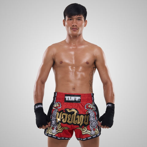 TUFF Muay Thai Shorts Boxing Trunks Retro Style (TUF-MSC122-RED)