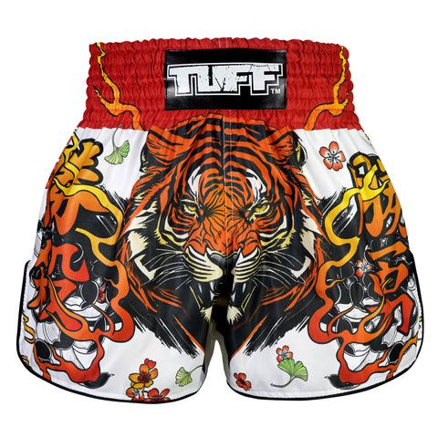 TUFF Muay Thai Shorts Boxing Trunks Retro Style (TUF-RMS110-WHT)