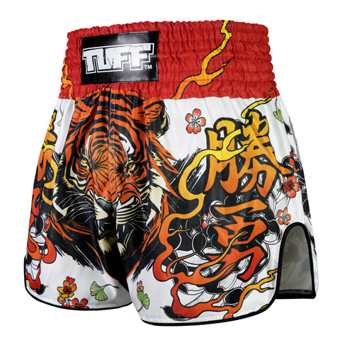 TUFF Muay Thai Shorts Boxing Trunks Retro Style (TUF-RMS110-WHT)