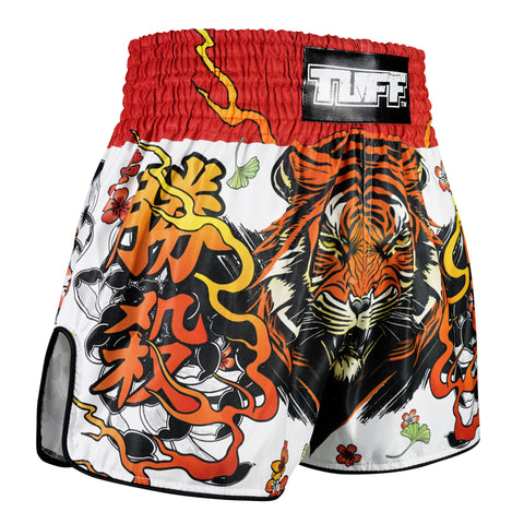 TUFF Muay Thai Shorts Boxing Trunks Retro Style (TUF-RMS110-WHT)