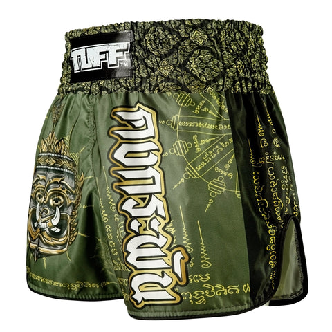 TUFF Muay Thai Shorts Boxing Trunks Retro Style (TUF-RMS117-GRN)